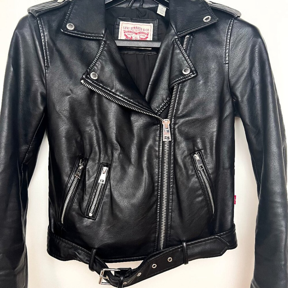 Levi's Women's Belted Faux Leather Moto Jacket Black Size S - Picture 2 of 10